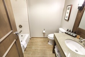 A modern and well-appointed bathroom with elegant finishes.