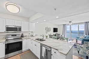 Ocean views from kitchen and living room