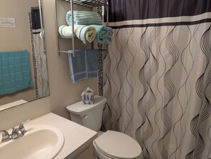 more bath towels in hall closet  first aid kit, hair dryer