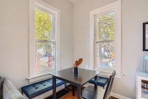 Dining area with banquet bench so you can host friends and family for dinner