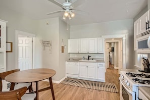 High ceilings in the large kitchen makes for a more spacious experience
