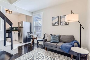 The open floor plan makes it easy to communicate with others even if they are in another spot of the unit