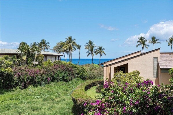 peaceful ocean view from lanai. overlooking the greenbelt for privacy!