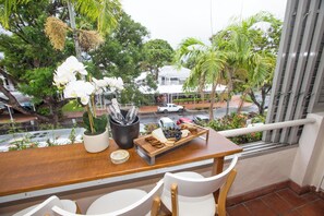 Breakfast or predinner cocktails? overlooking Port's vibrant main street.  