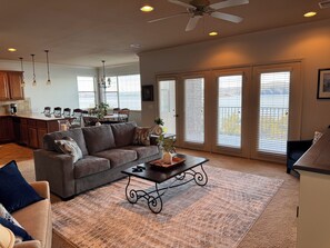 Living area with full view of the lake