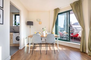 The open-plan living and dining area