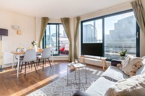 The open-plan living and dining area