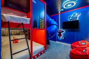 2nd Floor: 
Bedroom  5: Bunk bed - 2 full beds / shared bathroom with bedroom 4 ( Spider men themed)