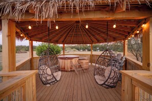 The large PRIVATE covered Palapa and Cedar Hot Tub is great after a long day!