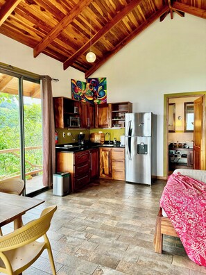 Studio style house.  Ample appliances for cooking and prepping meals.