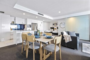 Share sumptuous meals with the family in this sophisticated dining area