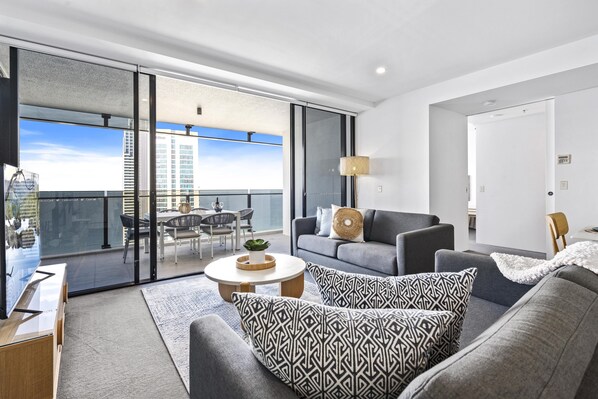 Experience luxury living while lounging around this elegant living room