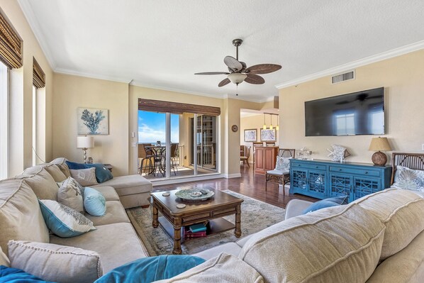 Spacious and cozy living room area.