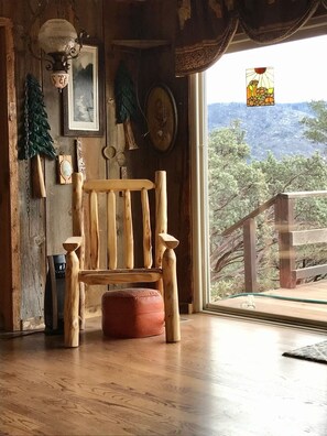 Living room and sliding glass door leading to the deck 