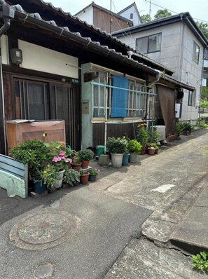 In front of the entrance