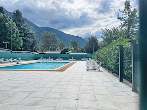 Swimming Pool, Mountain Range, Shade, Outdoor Furniture, Ridge, Alps, Evergreen