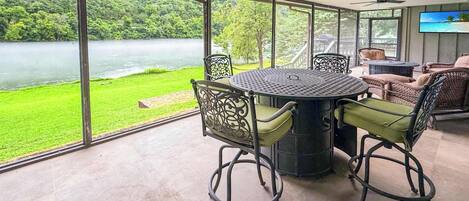 Screened Patio with TV overlooking the White River