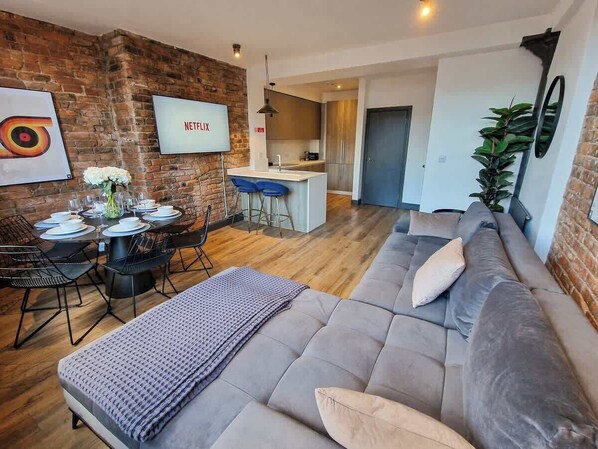Relax with family and friends in our super stylish living space 