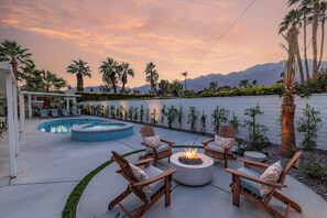 Catch the sunset around the gorgeous fireplace