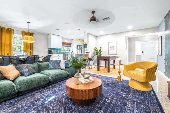 Enter the chic, open living room & stream all your favorite shows