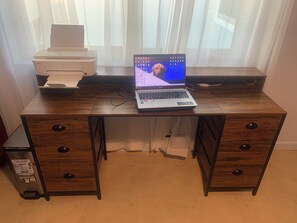 work/computer desk with printer in second bedroom