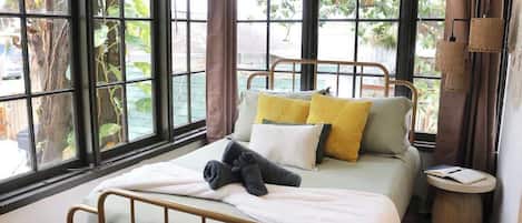 Enjoy a restful nights' sleep in our plush bedroom! Includes a memory foam cooling mattress, crisp sheets, comfortable duvet and luxurious pillows!