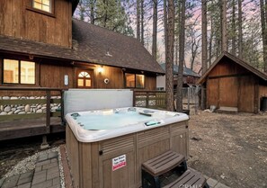 Hot tub outside the side door.