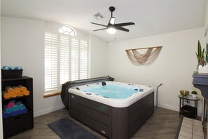 Indoor Hot Tub is always on & ready for use! Keep covered when not in use.