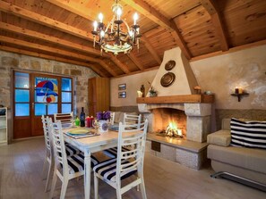 Dinning area with fireplace