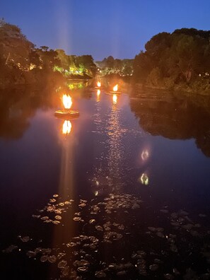Thursday night summer waterfire in downtown Wakefield