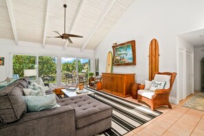 Spacious Living Room with Vaulted Ceilings