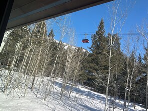View the JHMR aerial tram passing by from the dining area