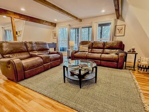 4 Recliners | Foosball Table | 75" Roku TV with Hulu Live TV | Gas Fireplace | Books & Games