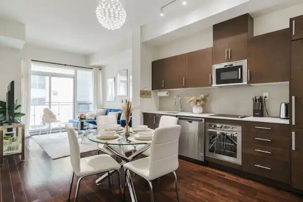 Enjoy a fully equipped kitchen with modern appliances and all the essentials for home-cooked meals.