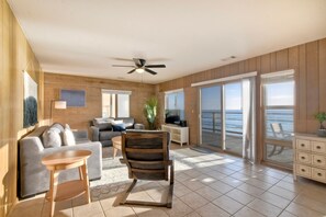 Spacious living room with ocean views