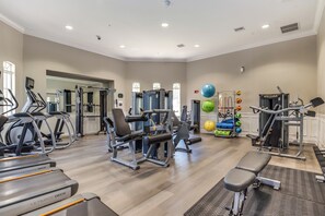 Stay active in the fully equipped fitness center with top notch workout machines.