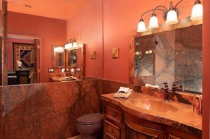 A spa-like bathroom with luxurious finishes