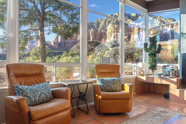 Relax and enjoy the breathtaking Sedona views from our cozy seating area.