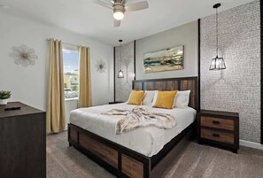 Bedroom 1: King bedroom.  The luxury bedrooms will guarantee a good night's sleep after hanging out at Disney World all day.