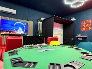 Poker table that fits 6 people in the HUGE GameRoom!