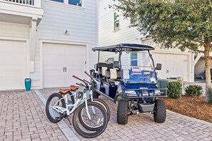 Golf cart and bikes provided to get you around!