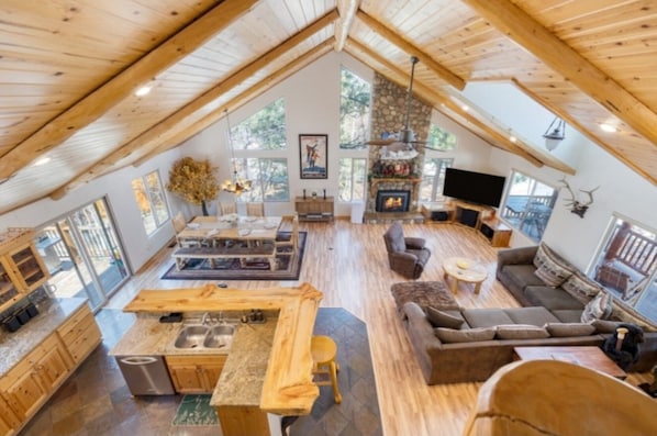 Open Living Room, Dining, and Kitchen