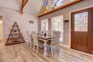 Large dining table seats 6.