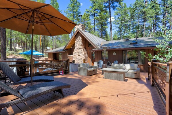 Beautiful Back Deck, overlooking the property, which backs to the forest.