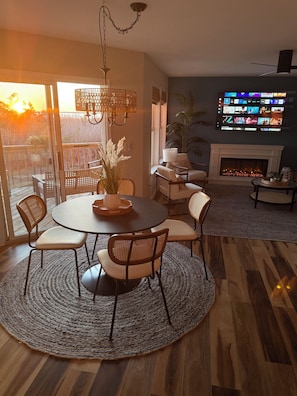 Dining area with views of the bay.