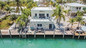 Aerial of exterior, canal facing.