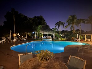 Outdoor seating and hot tub
