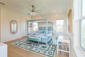 Spacious King Master bedroom - the Flamingo room!  Private Balcony with seating!