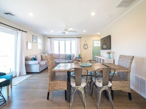 A well-lit dining space perfect for gatherings and meals.