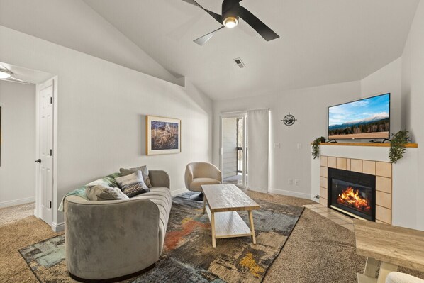 Bright living room with 50" Smart TV
